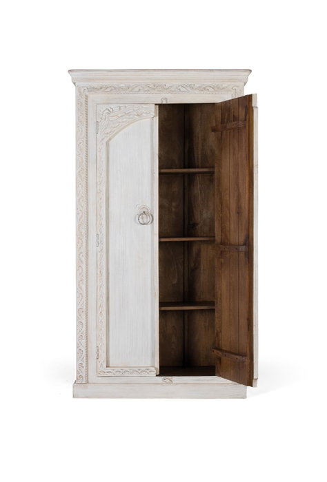 GINER Y COLOMER - Armoire 2 portes en bois de manguier blanc vieilli fait main - 180 x 100 x 40 cm